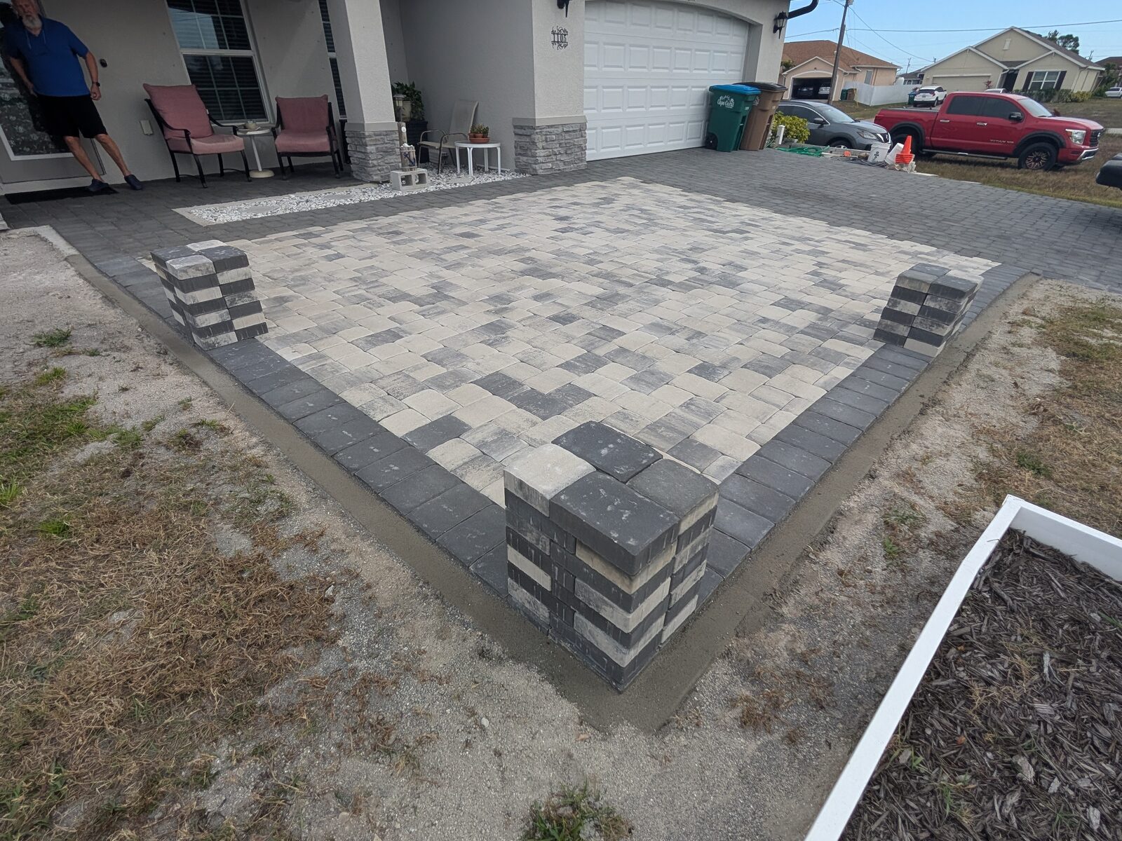 Wide paver driveway