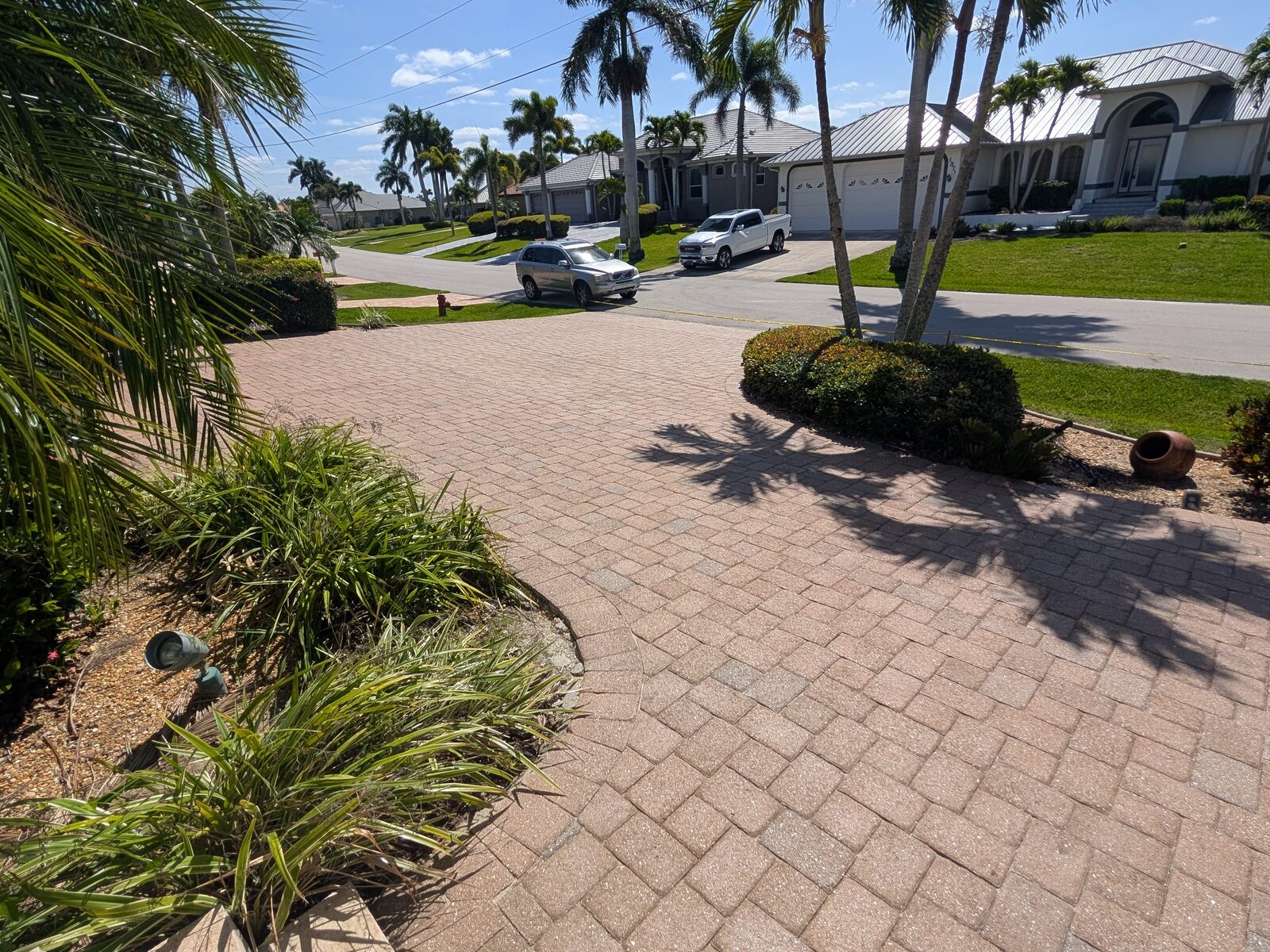 Light gray paver driveway